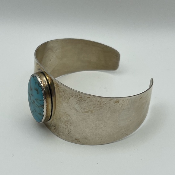 Danecraft sterling silver wide cuff bracelet blue cabochon stone vintage - Picture 5 of 16